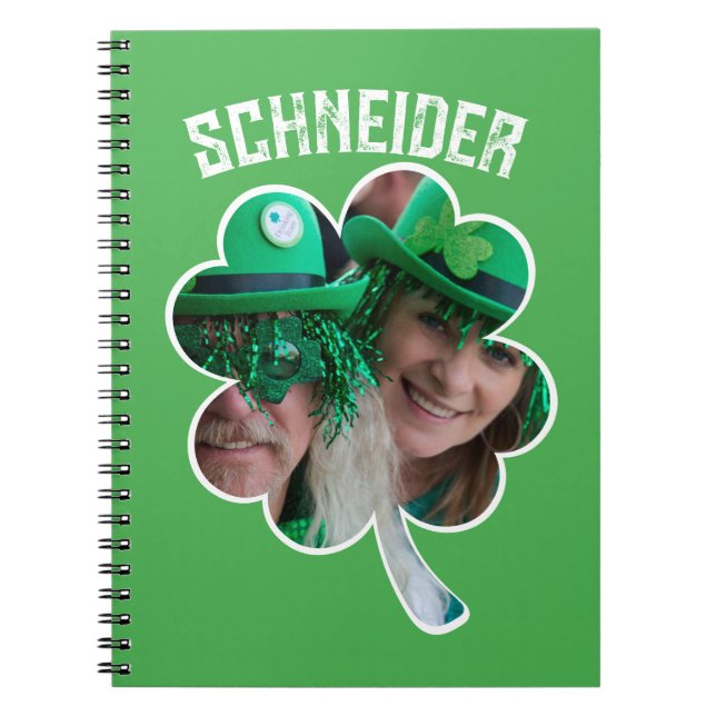 Custom Name Irish clover photo St Patricks Day Notebook (Front)