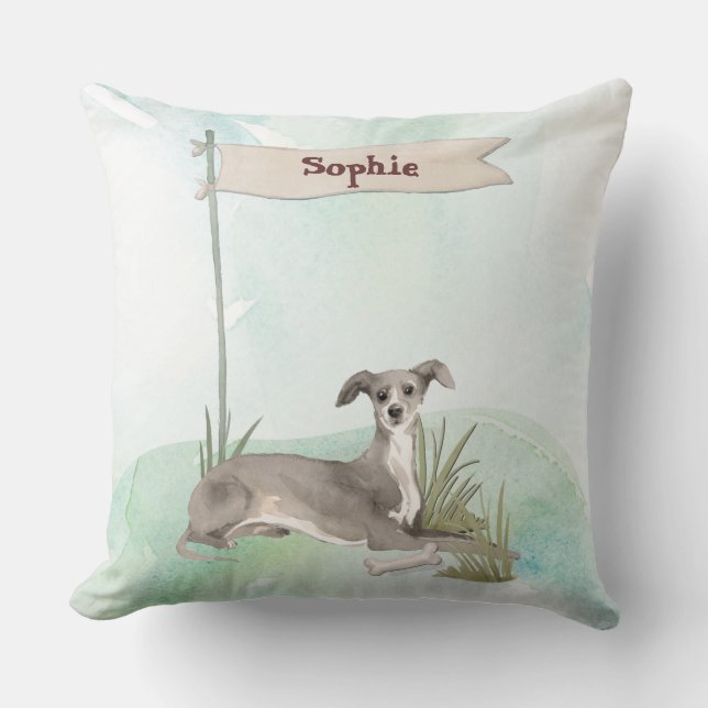 Custom Name Italian Greyhound Pet Dog Cushion (Front)