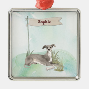 Custom Name Italian Greyhound Pet Dog Metal Tree Decoration