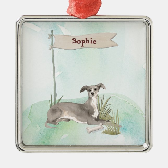 Custom Name Italian Greyhound Pet Dog Metal Tree Decoration (Front)