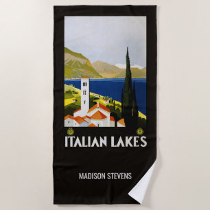 Custom name Italian Lakes Vintage Travel Beach Towel