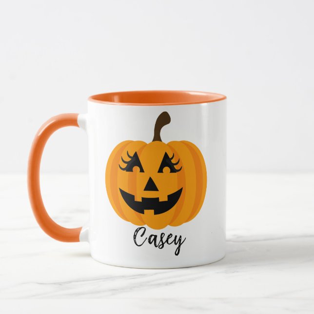 Custom Name Jack O' Lantern Girly  Mug (Left)