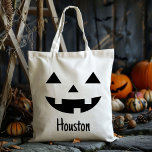 Custom Name Jack O Lantern Pumpkin Trick Or Treat Tote Bag<br><div class="desc">Make your child's Halloween extra special with our Custom Name Jack O Lantern Pumpkin Trick Or Treat Tote Bag. This festive tote features a charming jack-o'-lantern design, perfect for capturing the spooky spirit of Halloween. Personalised with your child's name, this bag is not only practical but also a delightful keepsake...</div>