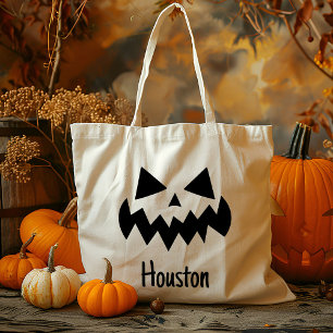 Custom Name Jack O Lantern Pumpkin Trick Or Treat Tote Bag
