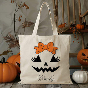 Custom Name Jack O Lantern Pumpkin Trick Or Treat Tote Bag