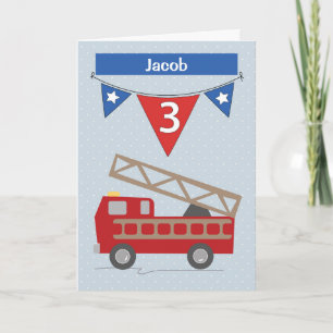 Custom Name Jacob 3rd Birthday Firetruck Card