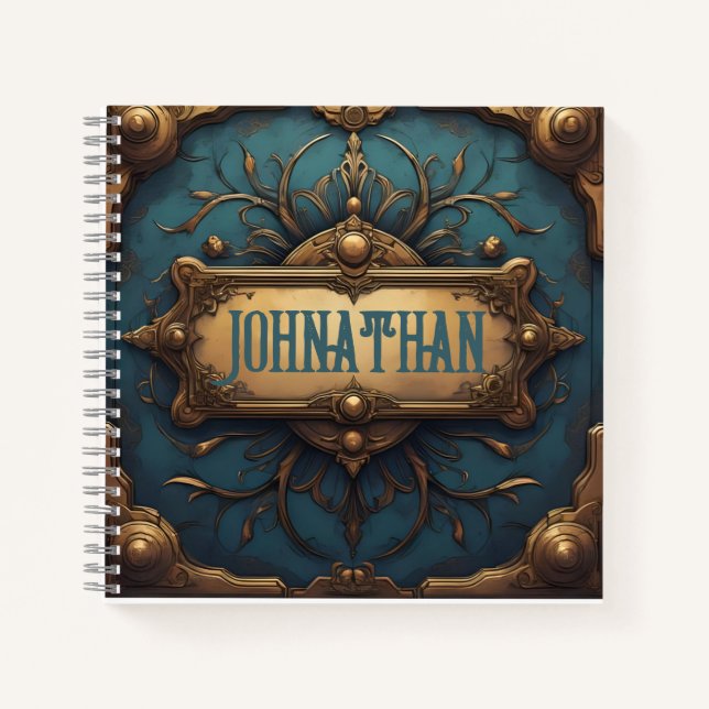 Custom Name Journal in Verdigris & Gold (Front)