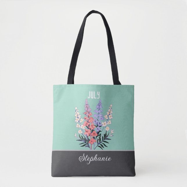Custom Name July Birth Flower Tote Bag  (Front)
