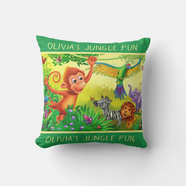 Custom name jungle animals children's large pillow (Front)