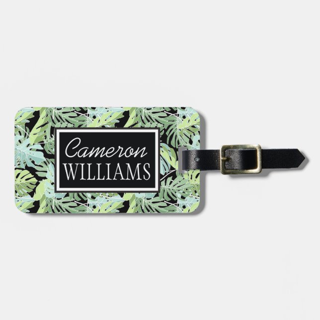 Custom Name Jungle Floral Pattern Luggage Tag (Front Horizontal)