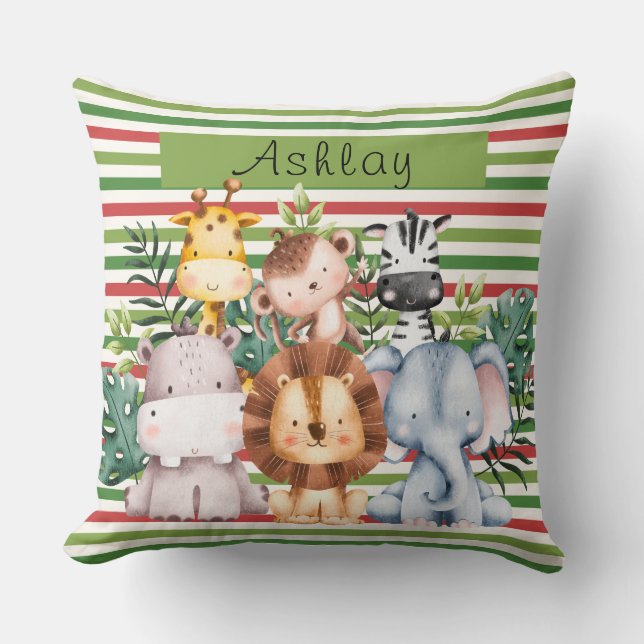 Custom Name Jungle Safari Animals Cushion (Front)