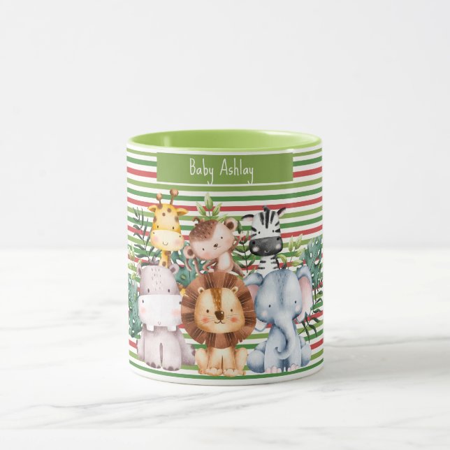 Custom Name Jungle Safari Animals Round Clock Mug (Center)