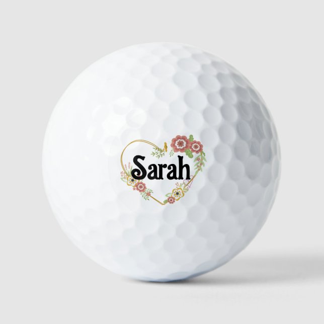 Custom Name Keychain Heart Flower Wreath Personal Golf Balls (Front)