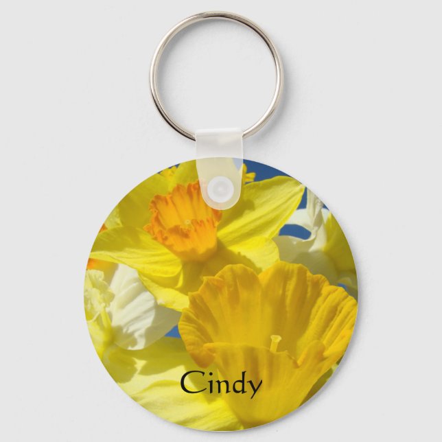 Custom Name keychain Yellow Daffodil Flowers (Front)