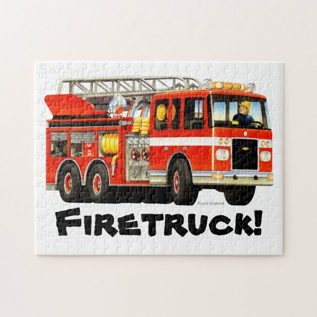 Custom Name Kid's Fire Truck Jigsaw Puzzle (Horizontal)