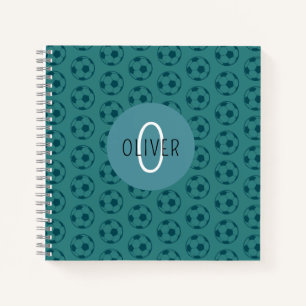 Custom Name Kids Soccer Ball Blue Boys School Notebook