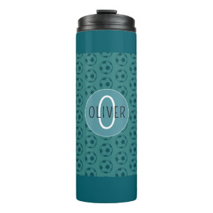 Custom Name Kids Soccer Ball Blue Thermal Tumbler