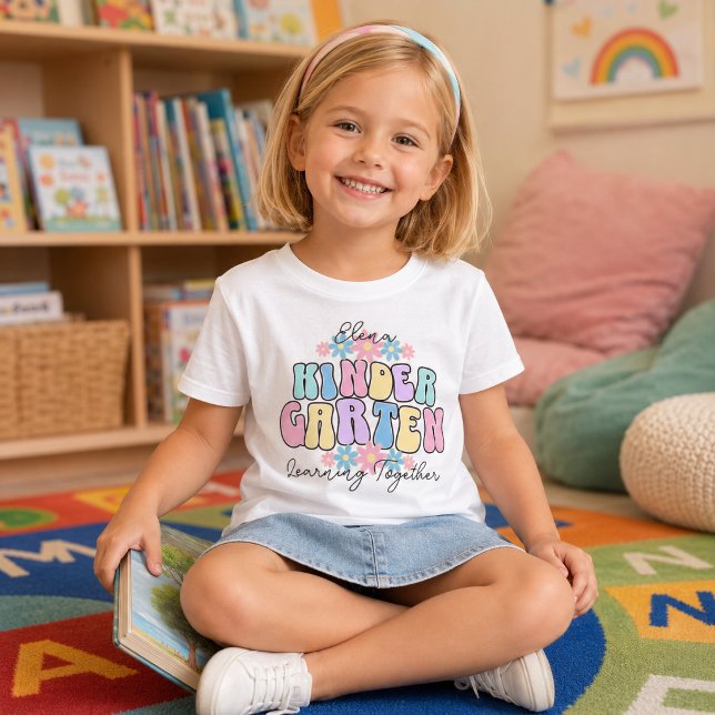 Custom Name Kindergarten Learning Together Retro T-Shirt (Creator Uploaded)