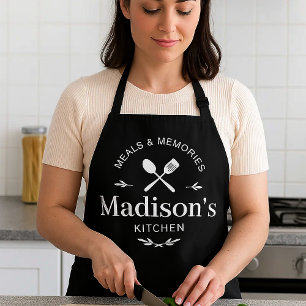 Custom Name Kitchen Apron with Meals and Memories 