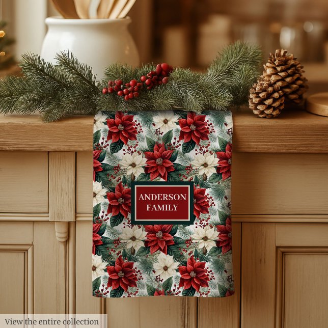 Custom Name Kitchen Towel Chic Christmas Wreath (Custom Name Kitchen Towel Chic Christmas Wreath)