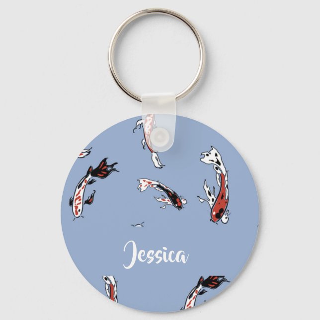 Custom name koi fish blue key ring (Front)