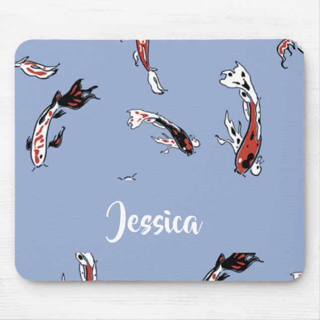 Custom name koi fish blue mouse pad (Front)