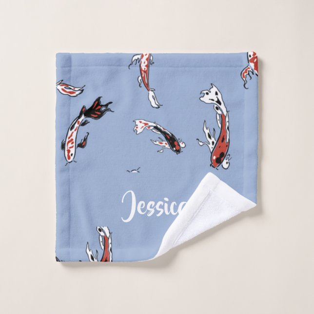 Custom name koi fish blue wash cloth (Wash Cloth)