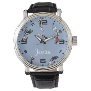 Custom name koi fish blue watch