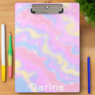 Custom Name l Colourful Sparkles Rainbow Girly  Clipboard