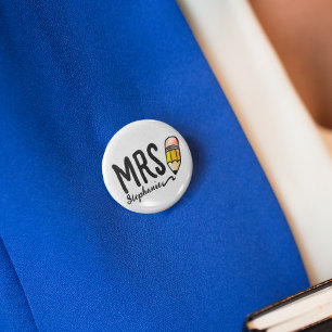 Custom Name l Cute Pencil Typography Teacher 3 Cm Round Badge