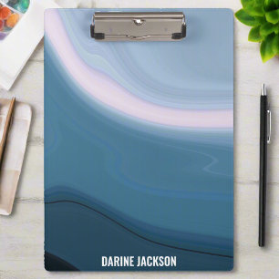 Custom Name l Modern Blue Wavy Blue Watercolor  Clipboard