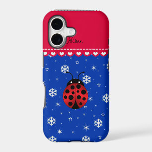 Custom name ladybug blue snowflakes red stripe