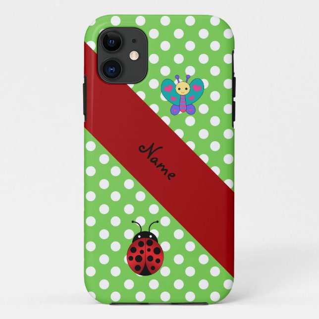 Custom name ladybug butterfly green polka dots Case-Mate iPhone case (Back)