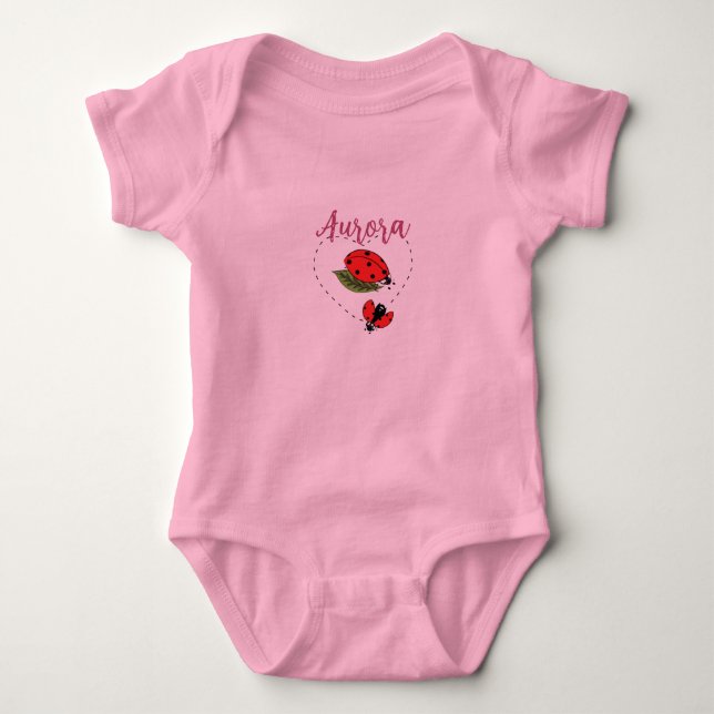 Custom Name Ladybug Pink Baby Bodysuit (Front)
