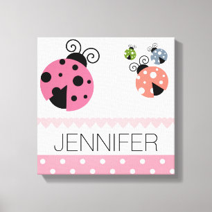 Custom name Ladybug Pink Polka Dot Canvas Print