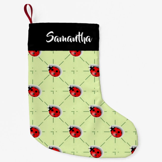 Custom name ladybugs pattern small christmas stocking (Front)