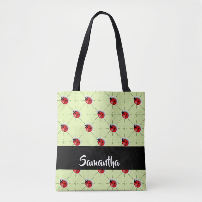 Custom name ladybugs pattern tote bag (Front)
