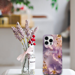 Custom Name Lavender Floral Gold Personalised iPhone 16 Pro Max Case