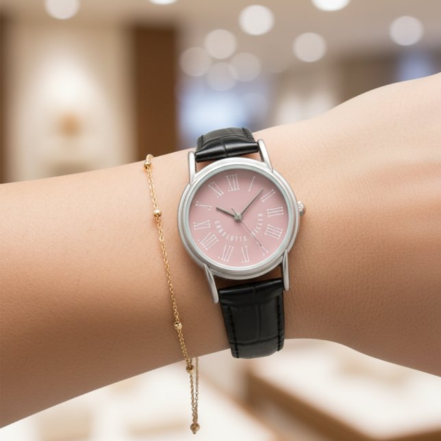 Custom Name Leather Watch Gift for Her or Friends (Mr and Mrs Black Leather Gift – Personalized Coral Gift for Birthday, Bridal Shower or Graduation)