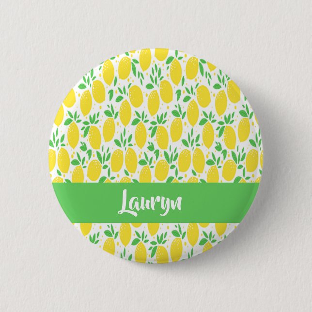 Custom name lemon pattern 6 cm round badge (Front)