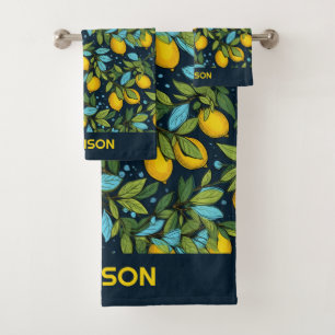 Custom Name Lemon Pattern Bath Towel Set