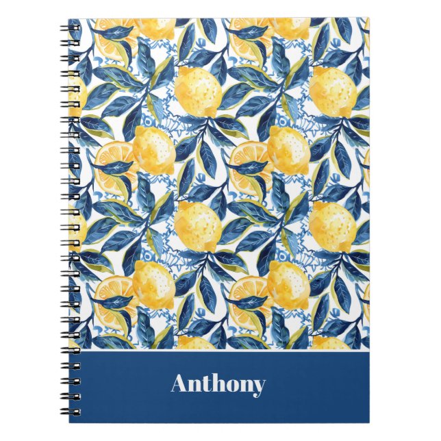 Custom Name Lemon Pattern Notebook Journal (Front)