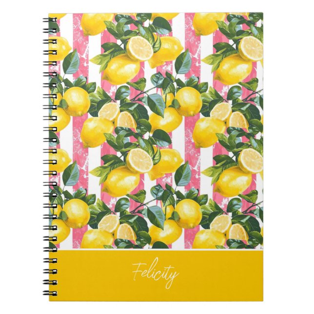 Custom Name Lemon Pattern Notebook Journal (Front)
