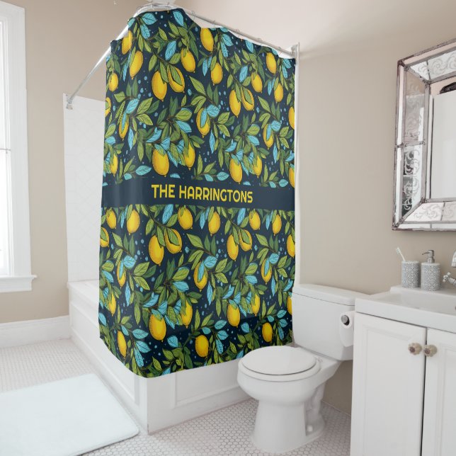 Custom Name Lemon Pattern Shower Curtain (In Situ)
