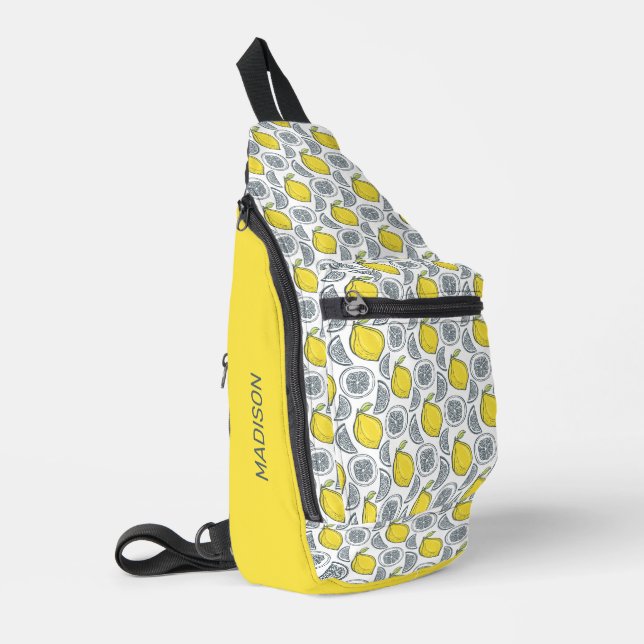Custom Name Lemon Pattern Sling Bag (Left Corner)
