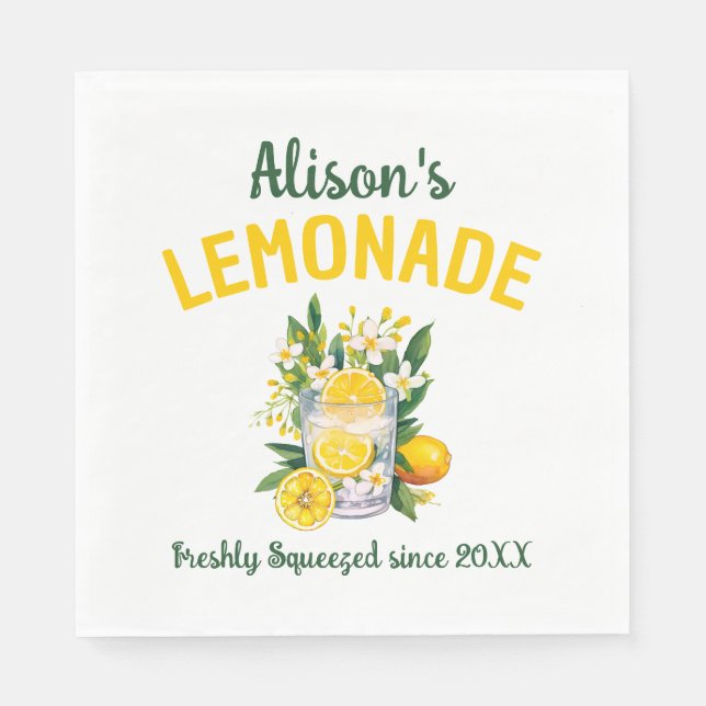 Custom Name Lemonade Stand Summer Birthday Party Napkin (Front)