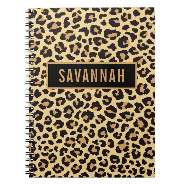 Custom Name Leopard Animal Print Pattern Classic Notebook (Front)