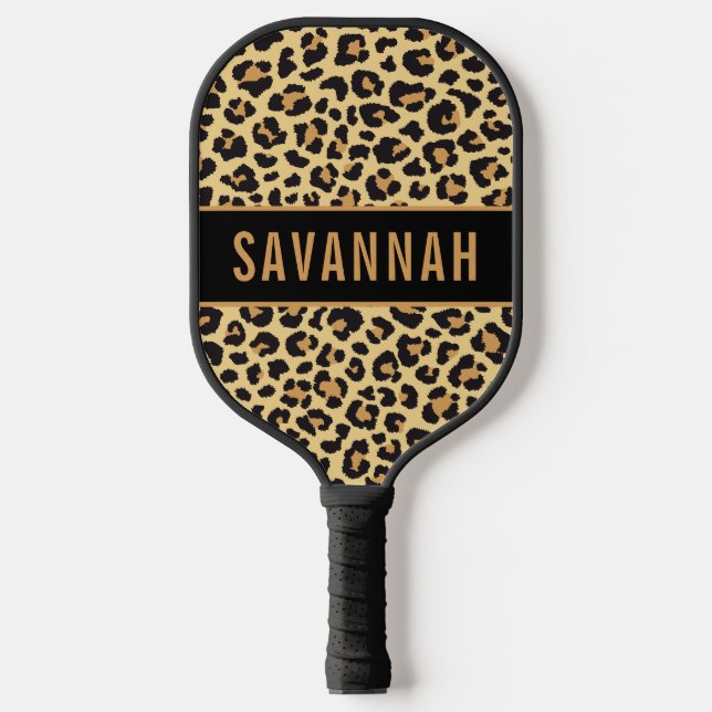Custom Name Leopard Animal Print Pattern Classic Pickleball Paddle (Front)