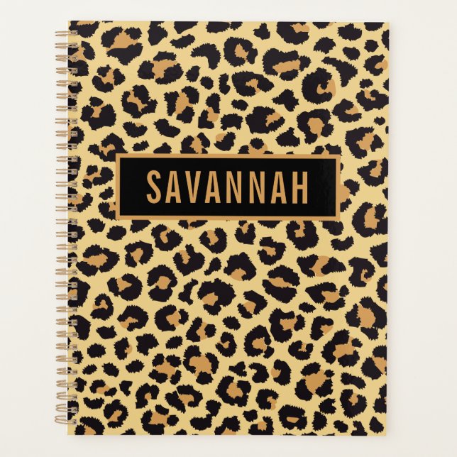 Custom Name Leopard Animal Print Pattern Classic Planner (Front)