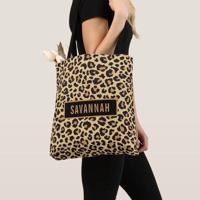 Custom Name Leopard Animal Print Pattern Classic Tote Bag (Close Up)
